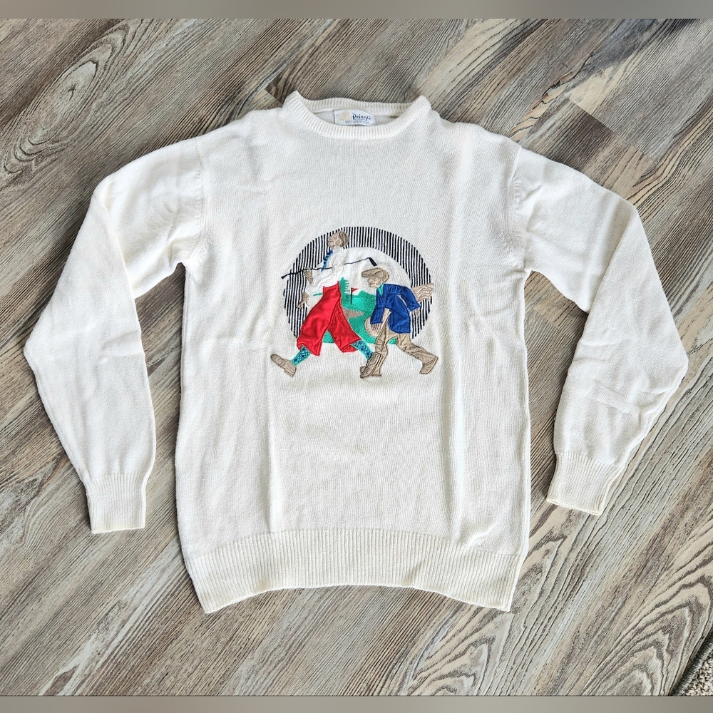 Vintage Pringle Of Scotland Linen Cotton Golf Them Sweater Mens L Crewneck White